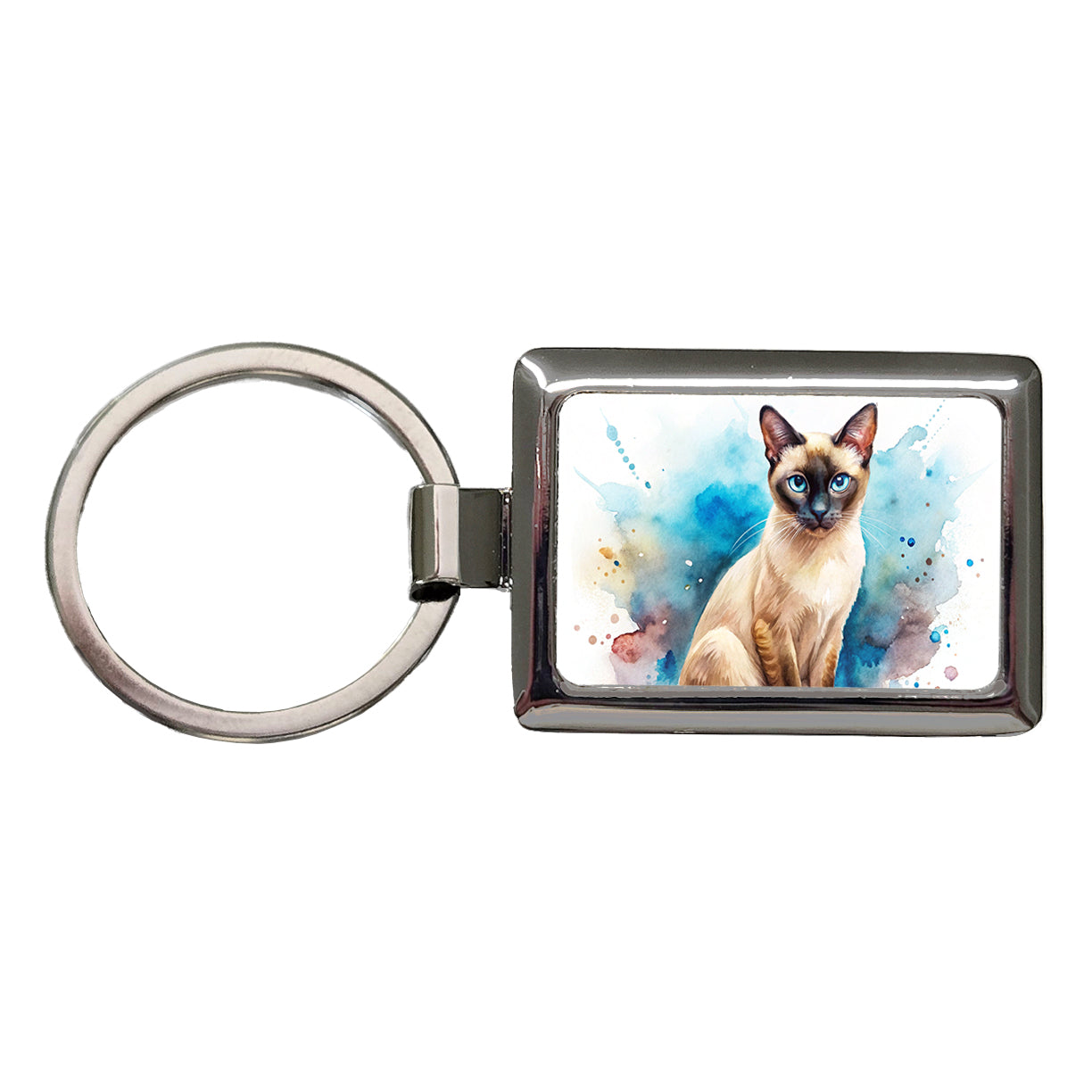 Siamese Cat Watercolor Style Rectangle Metal Keychain