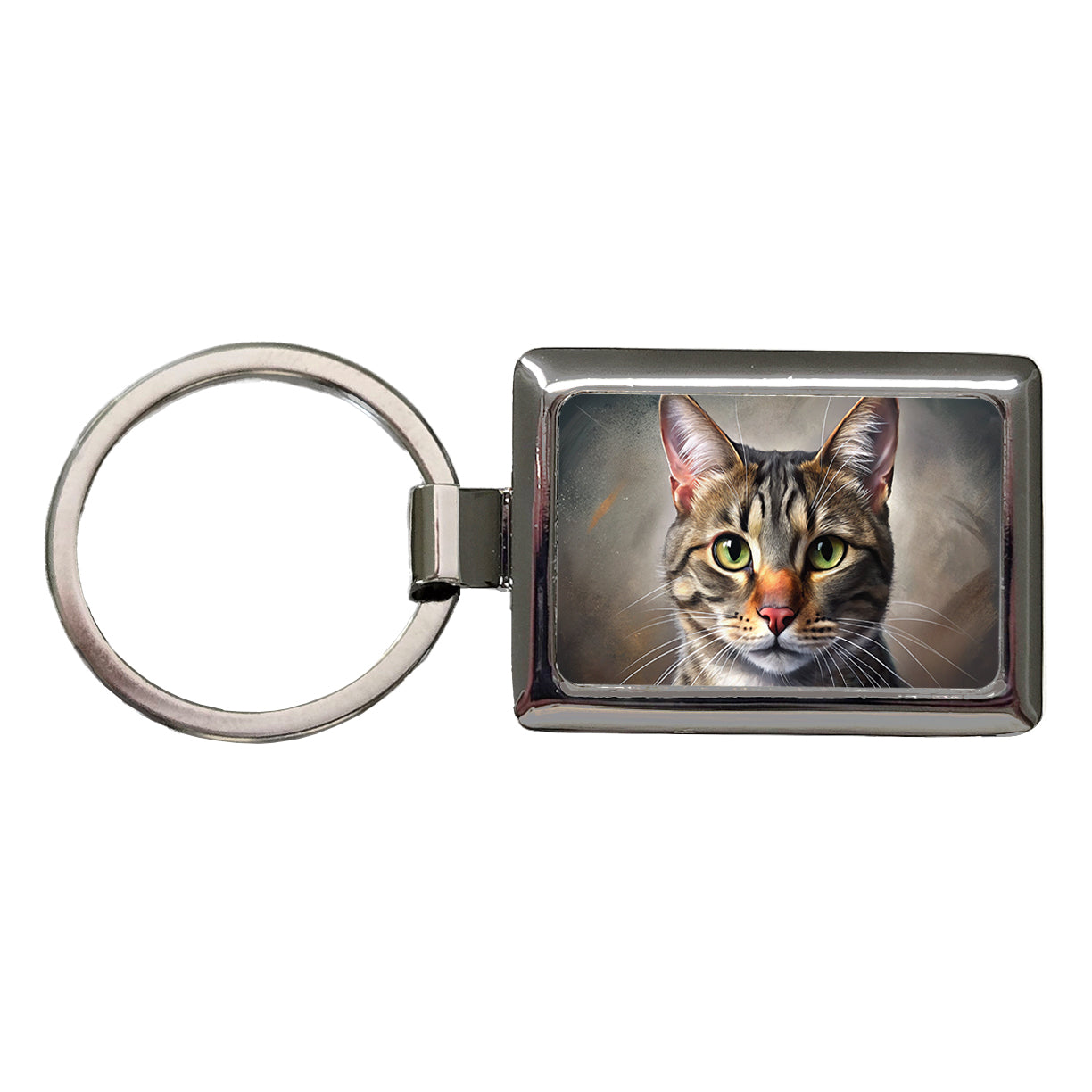 Tabby Cat Illustration Rectangle Metal Keychain