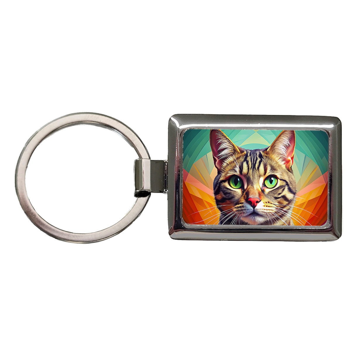 Tabby Cat Pop Art Rectangle Metal Keychain