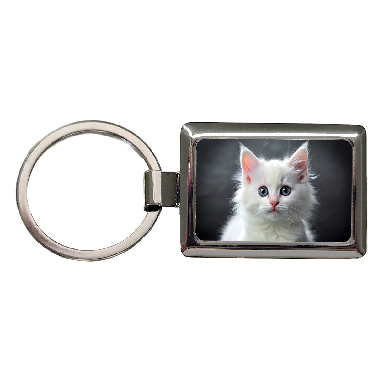 White Cat Kitten Photo Rectangle Metal Keychain