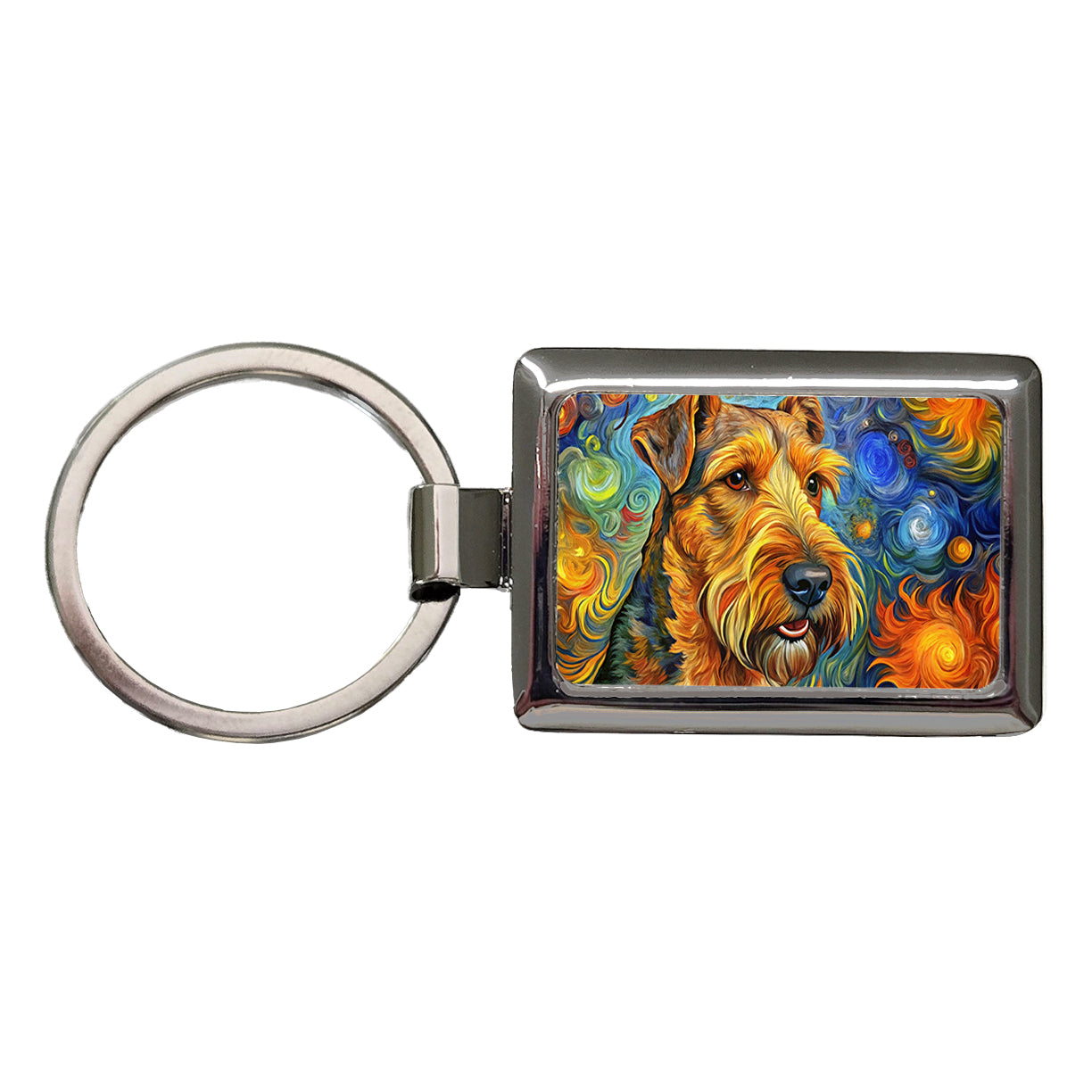Airedale Terrier Dog Abstract Art Rectangle Metal Keychain