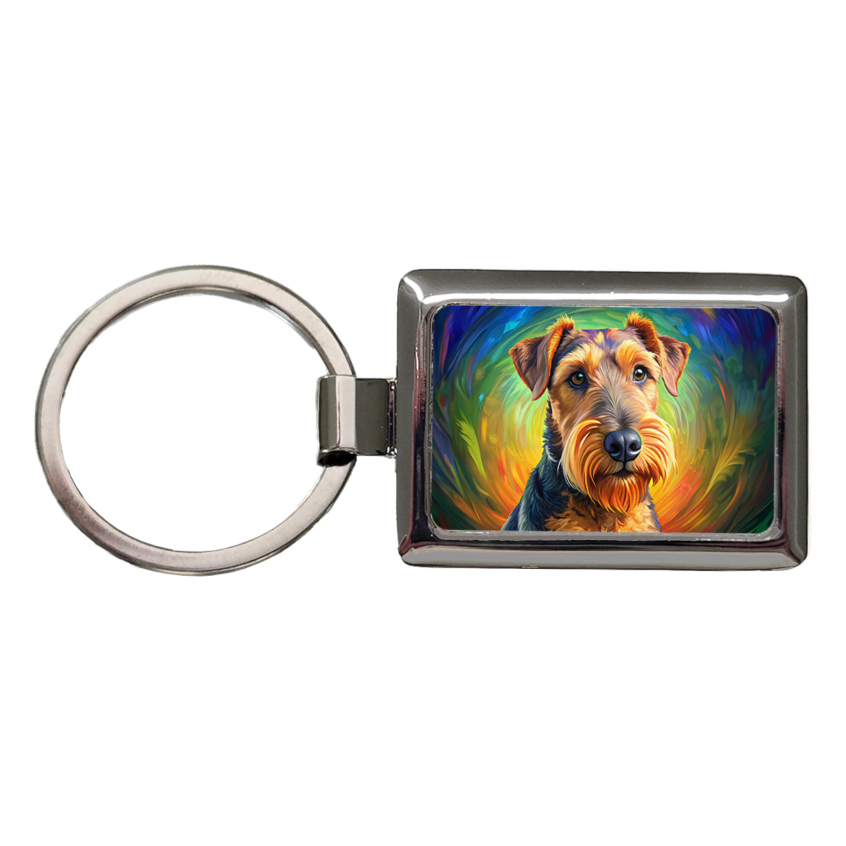 Airedale Terrier Dog Pop Art Rectangle Metal Keychain