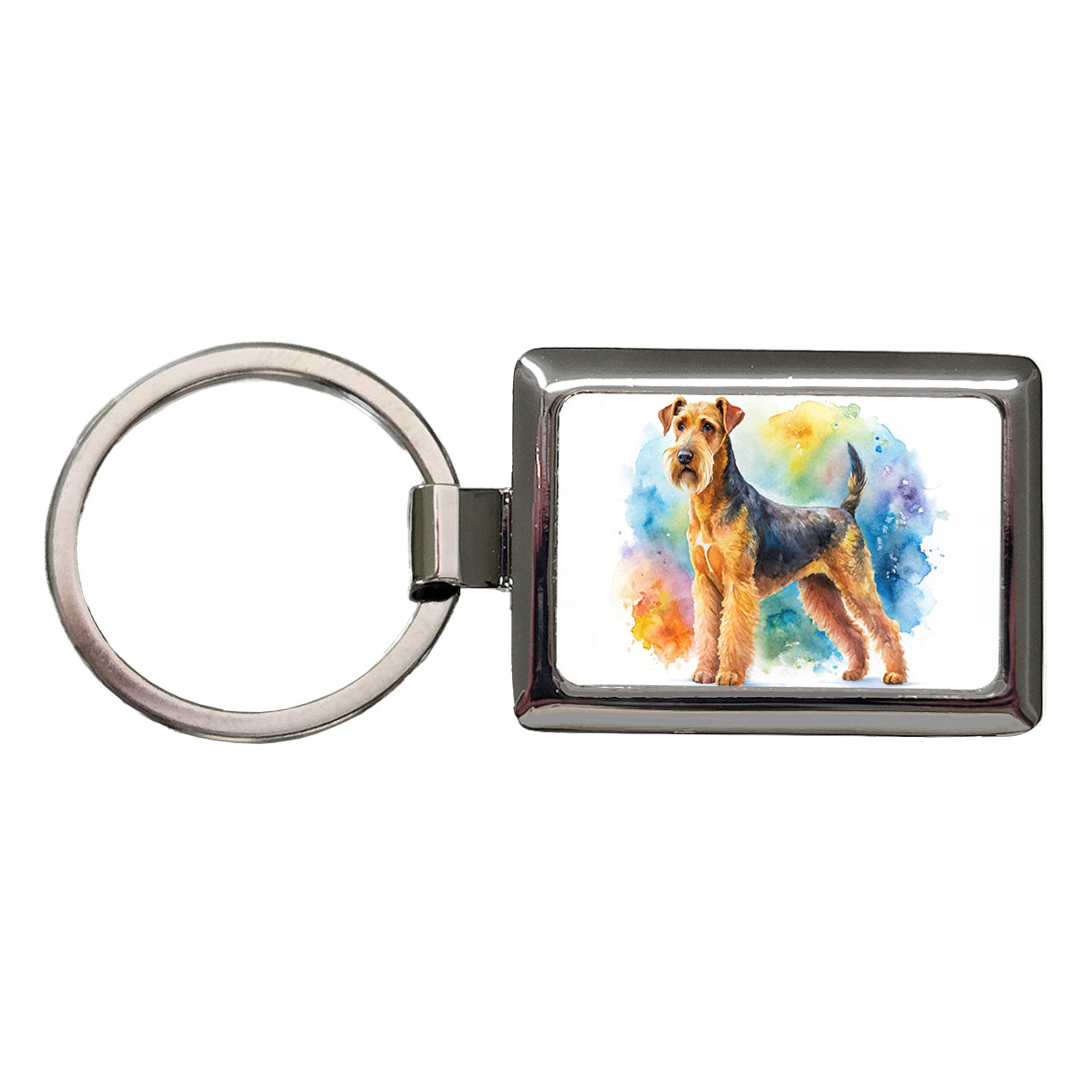 Airedale Terrier Dog Watercolor Style Rectangle Metal Keychain