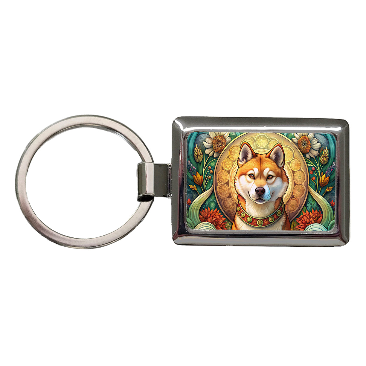 Akita Dog Art Nouveau Rectangle Metal Keychain