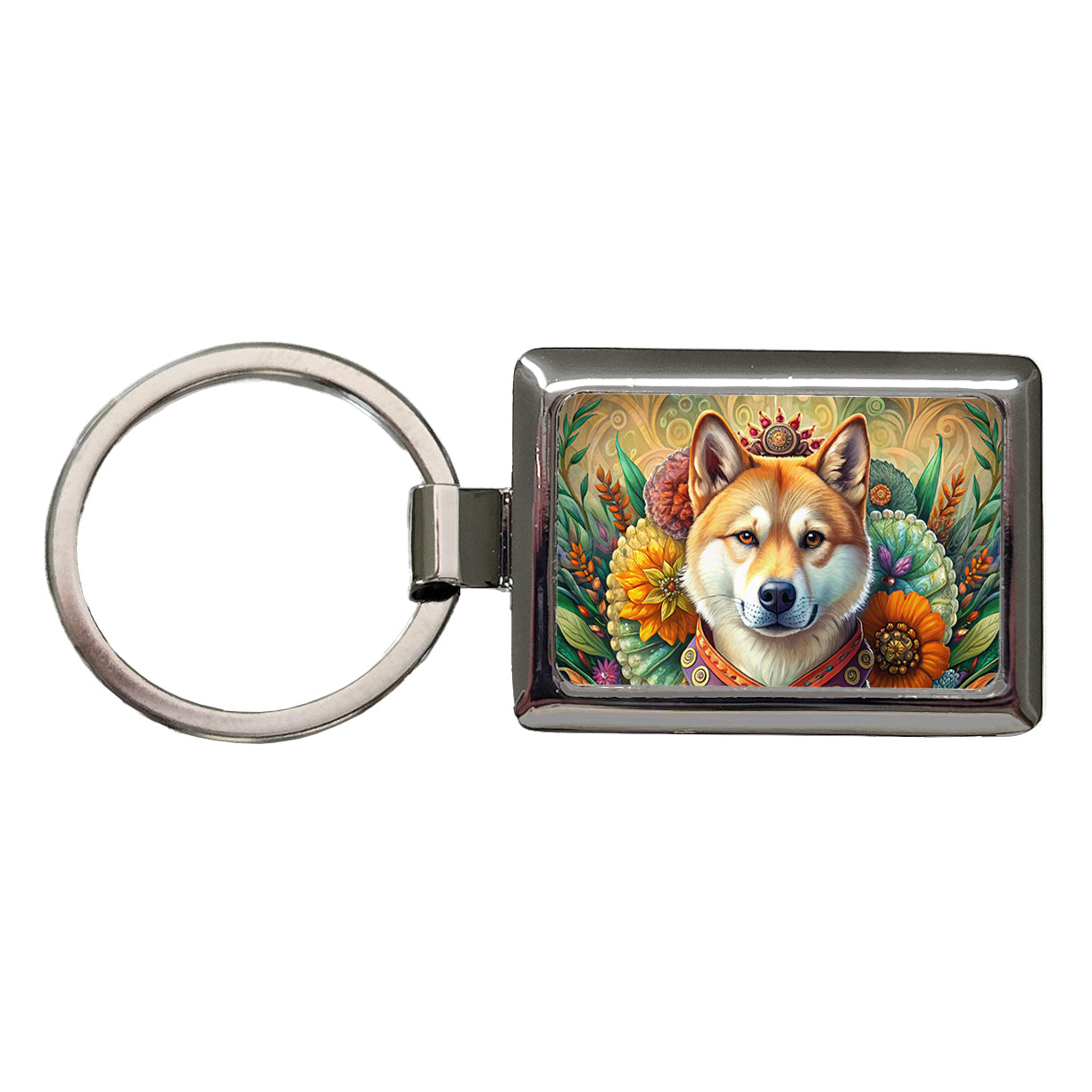 Akita Dog French Bohemian Art Rectangle Metal Keychain