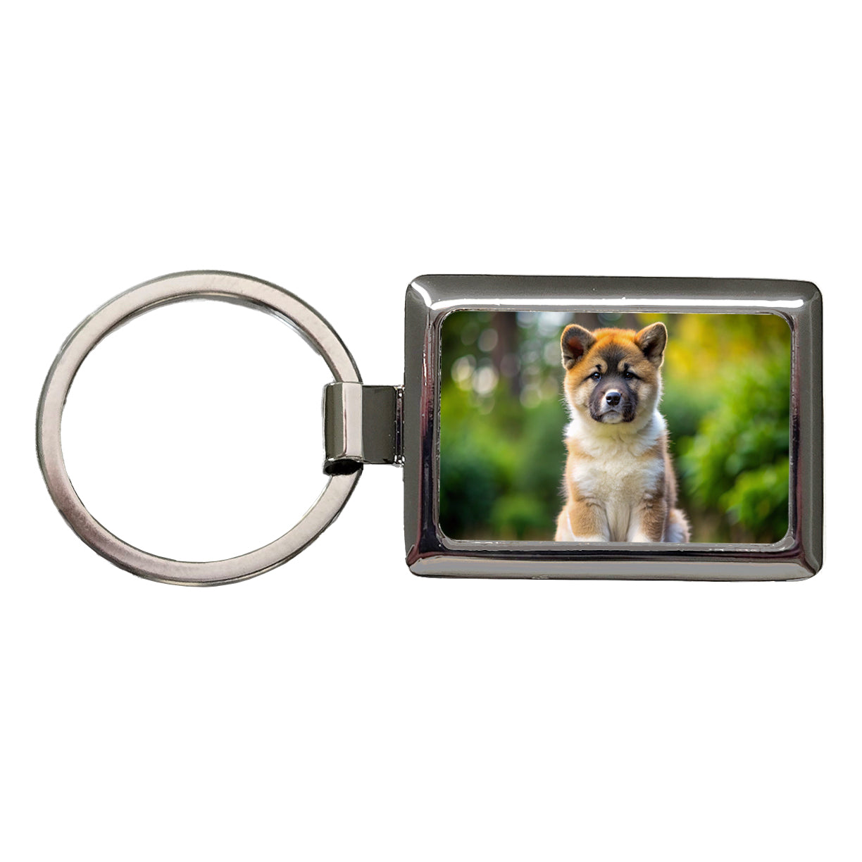 Akita Dog Puppy Photo Rectangle Metal Keychain