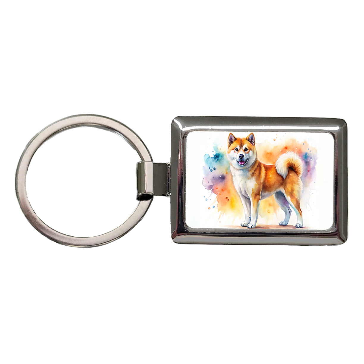 Akita Dog Watercolor Style Rectangle Metal Keychain