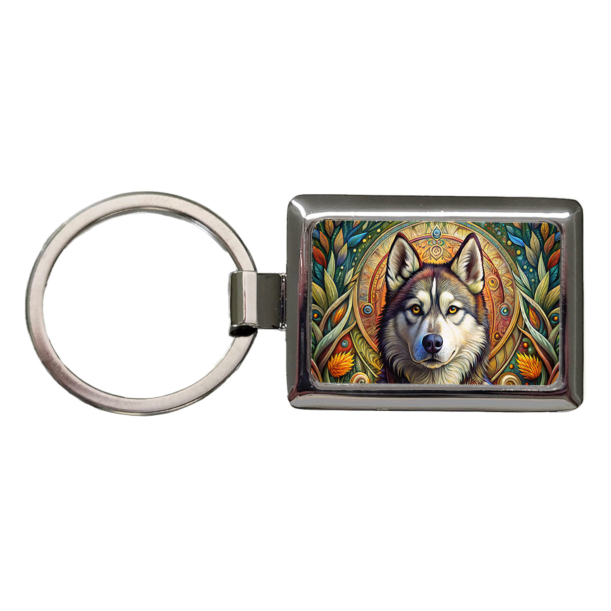 Alaskan Malamute Dog French Bohemian Art Rectangle Metal Keychain