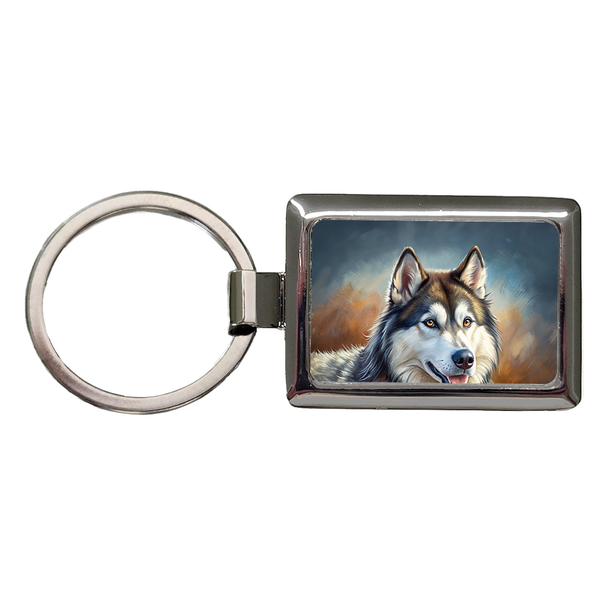 Alaskan Malamute Dog Illustration Rectangle Metal Keychain