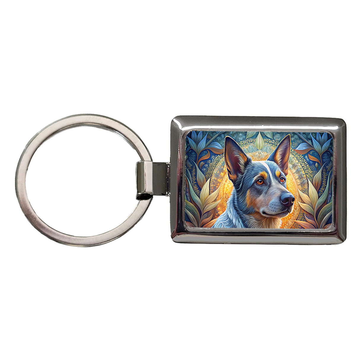 Australian Cattle Dog Art Nouveau Rectangle Metal Keychain