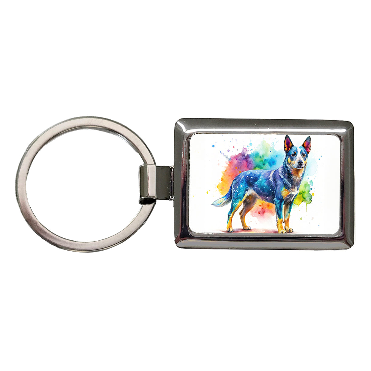 Australian Cattle Dog Watercolor Style Rectangle Metal Keychain