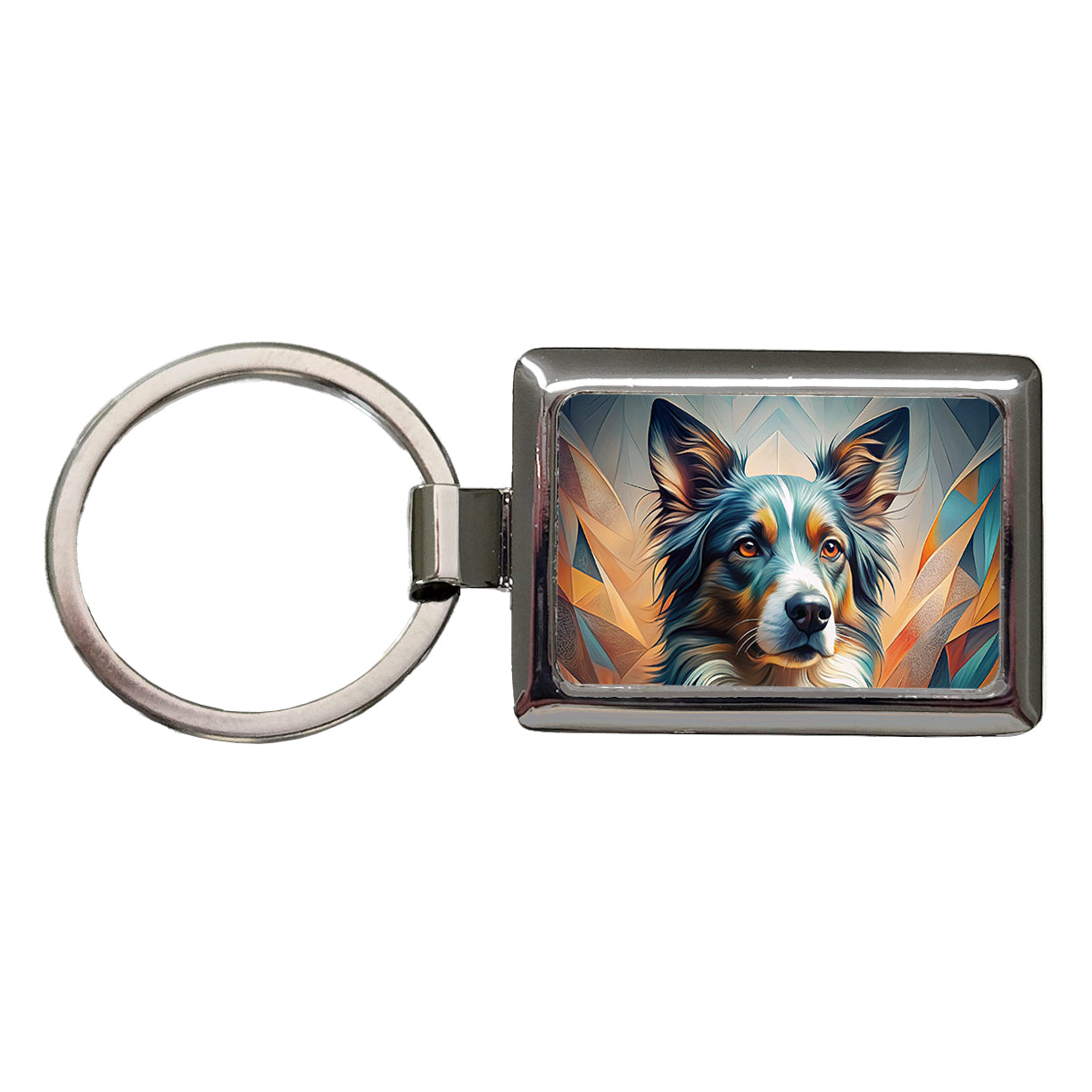 Australian Shepherd Dog Abstract Stylized Art Rectangle Metal Keychain