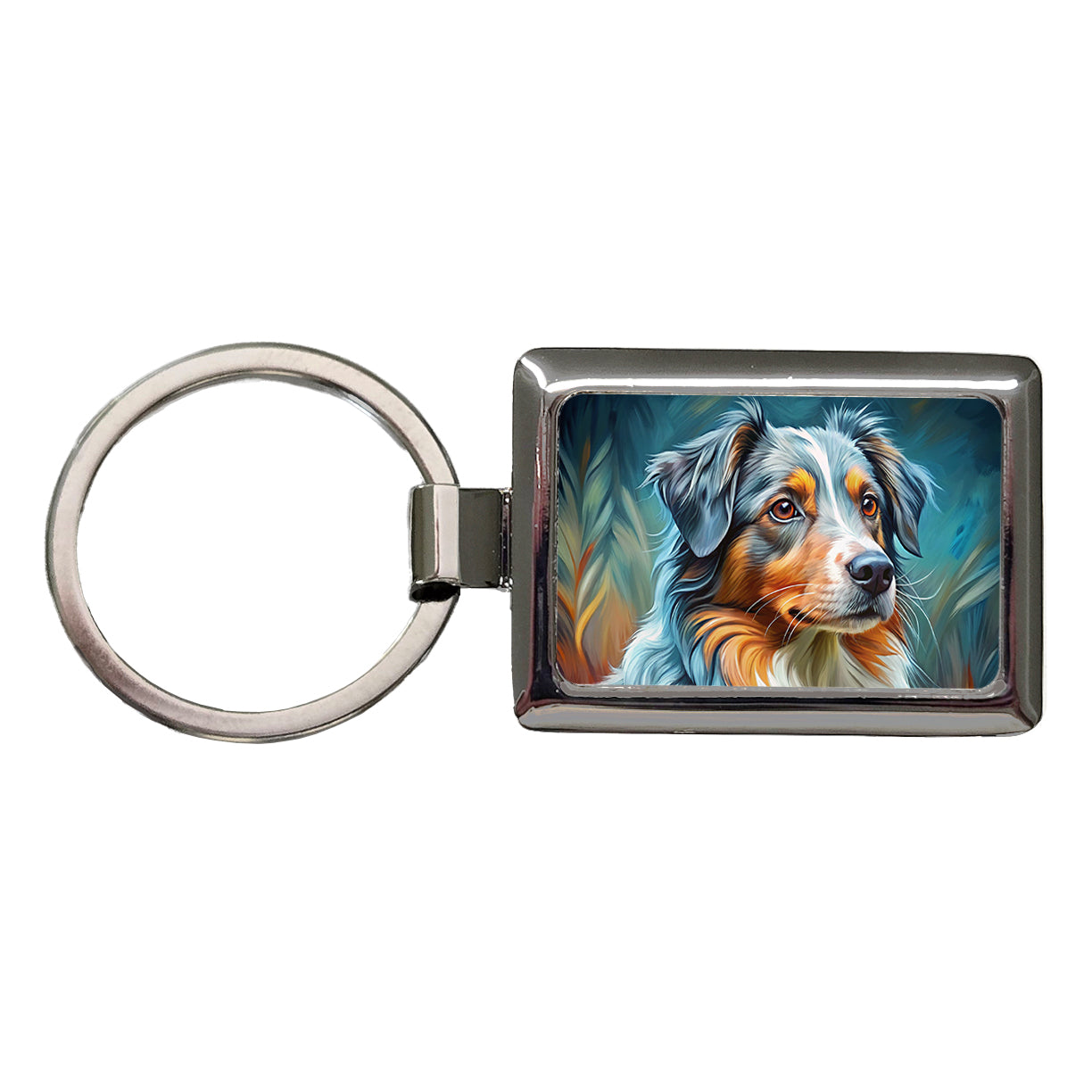 Australian Shepherd Dog Expressionism Art Rectangle Metal Keychain