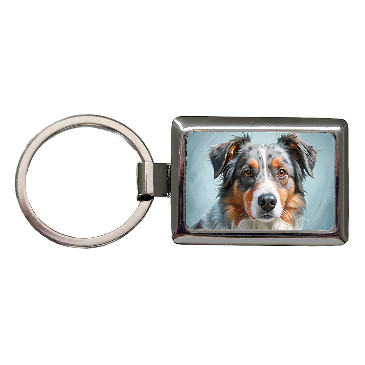 Australian Shepherd Dog Illustration Rectangle Metal Keychain