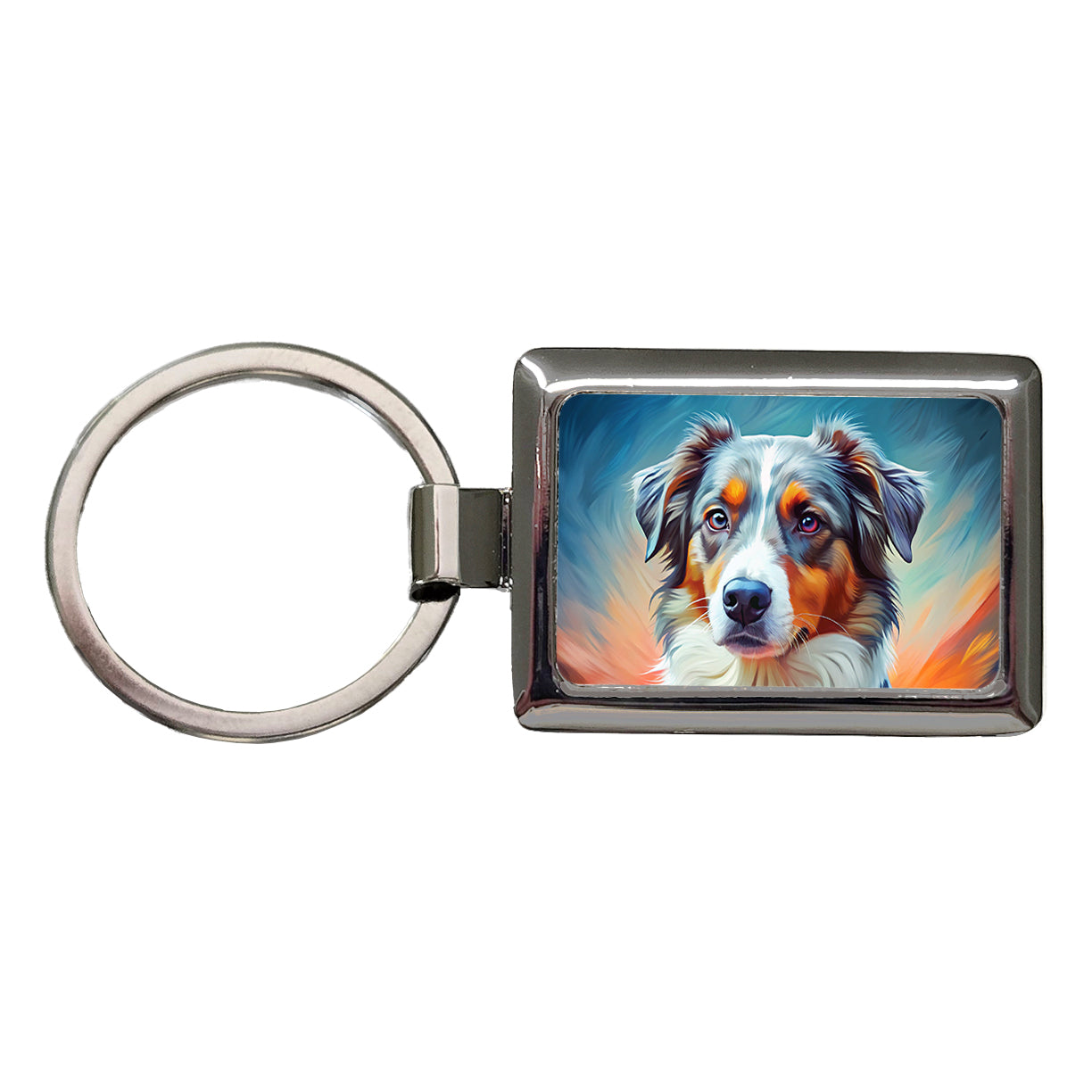 Australian Shepherd Dog Pop Art Rectangle Metal Keychain