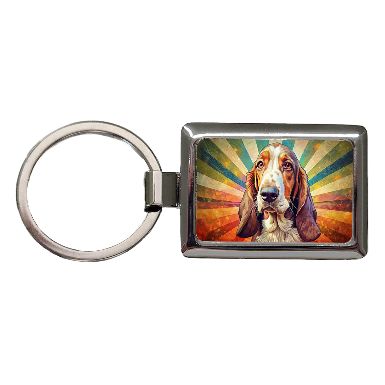Basset Hound Dog Pop Art Rectangle Metal Keychain