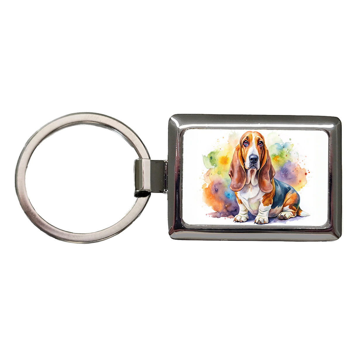 Basset Hound Dog Watercolor Style Rectangle Metal Keychain
