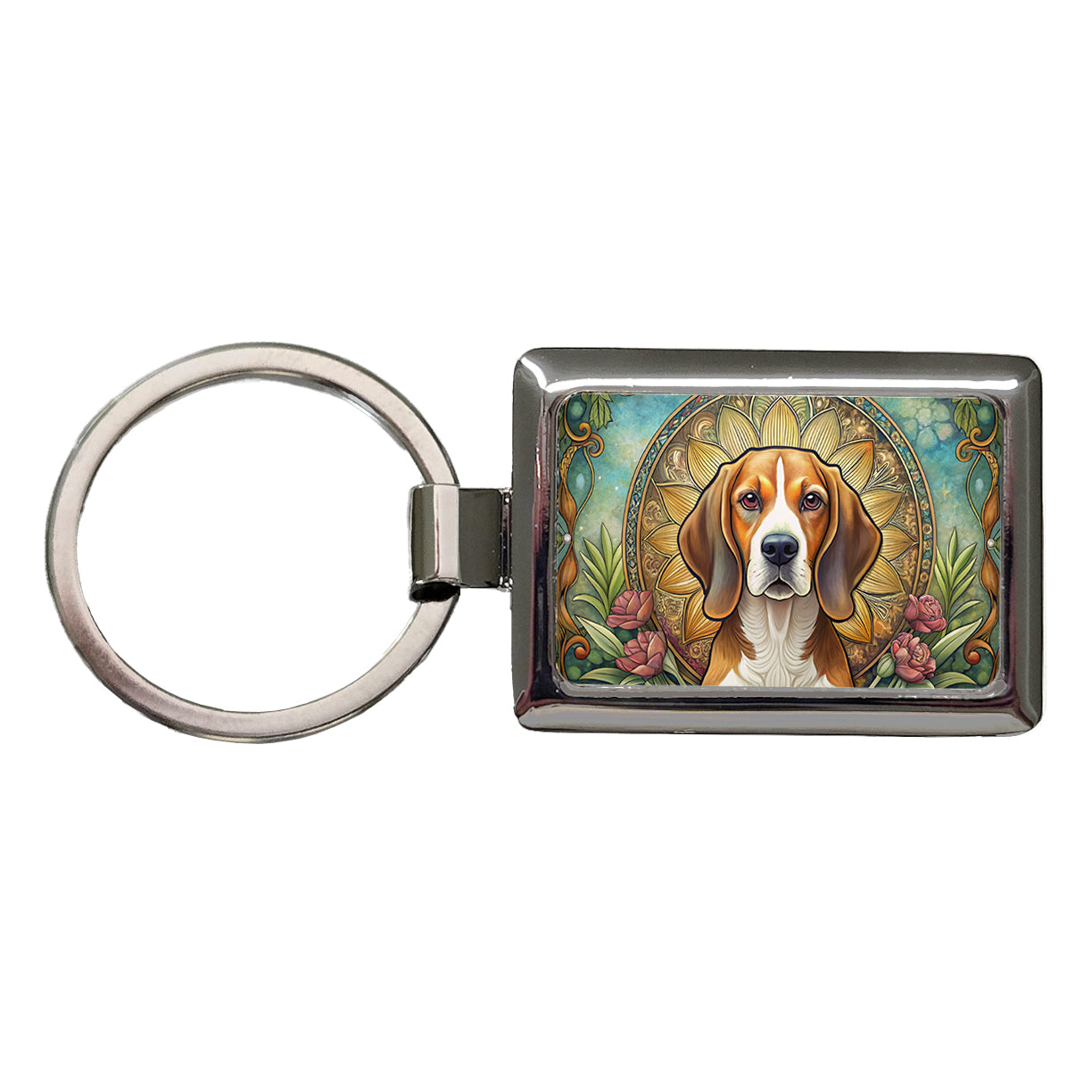 Beagle Dog Art Nouveau Rectangle Metal Keychain