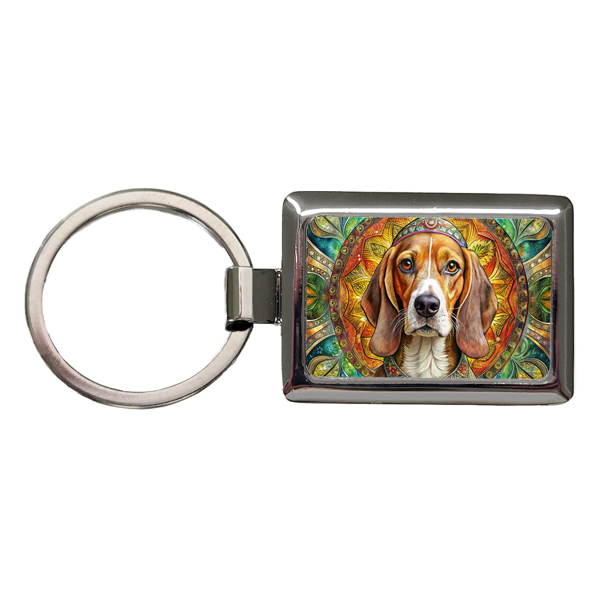 Beagle Dog Bohemian Art Rectangle Metal Keychain