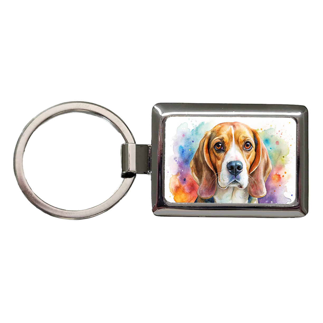 Beagle Dog Watercolor Style Rectangle Metal Keychain
