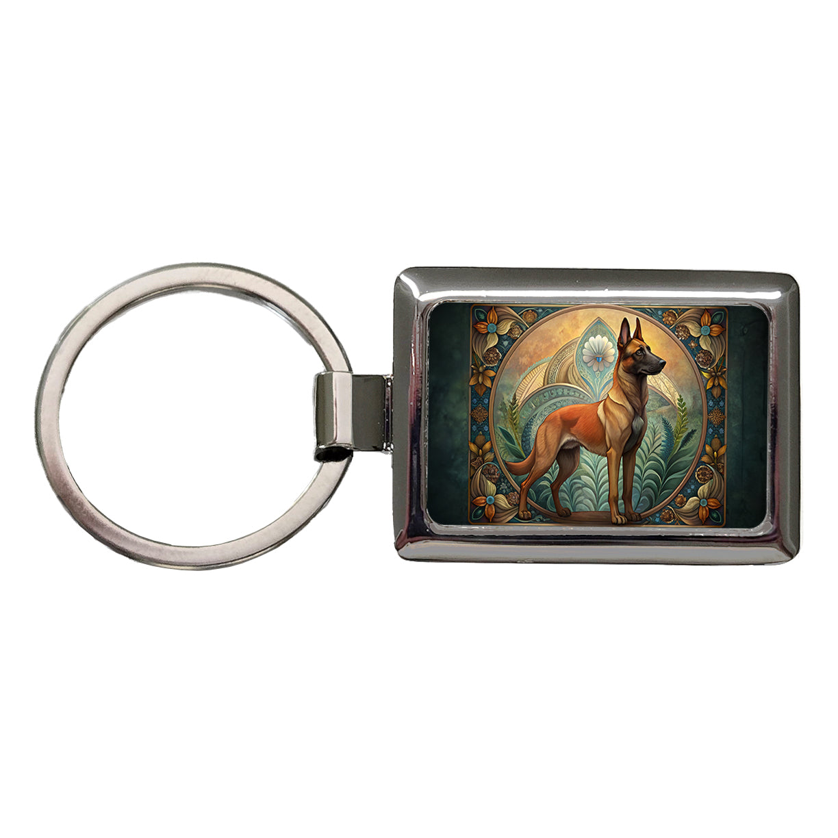 Belgian Malinois Dog Art Nouveau Rectangle Metal Keychain