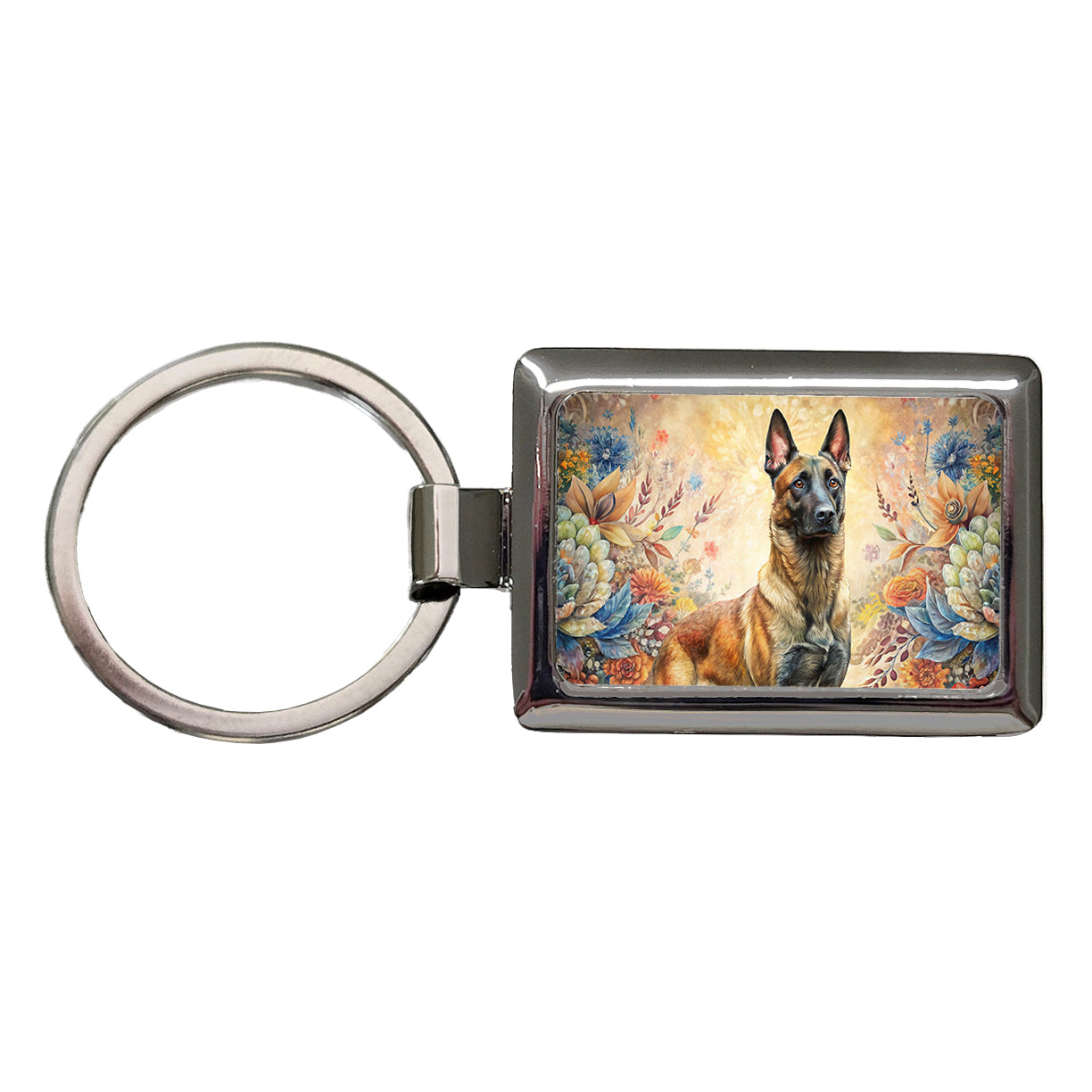Belgian Malinois Dog French Bohemian Art Rectangle Metal Keychain