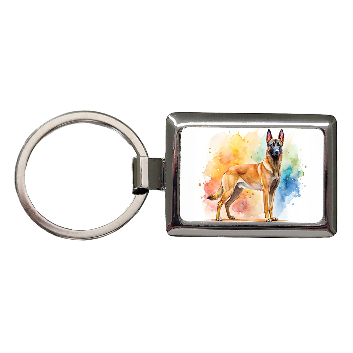 Belgian Malinois Dog Watercolor Style Rectangle Metal Keychain