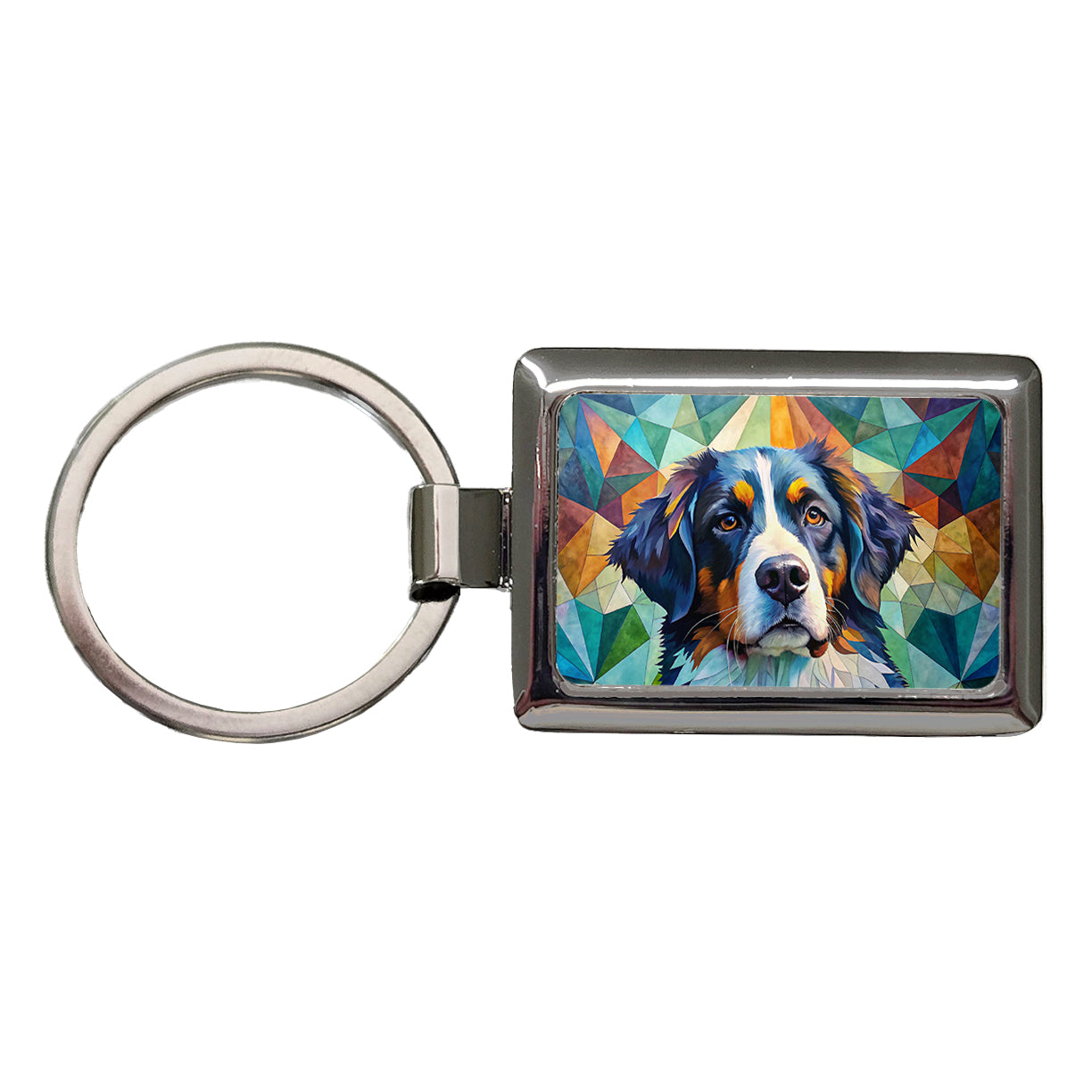 Bernese Mountain Dog Abstract Art Rectangle Metal Keychain