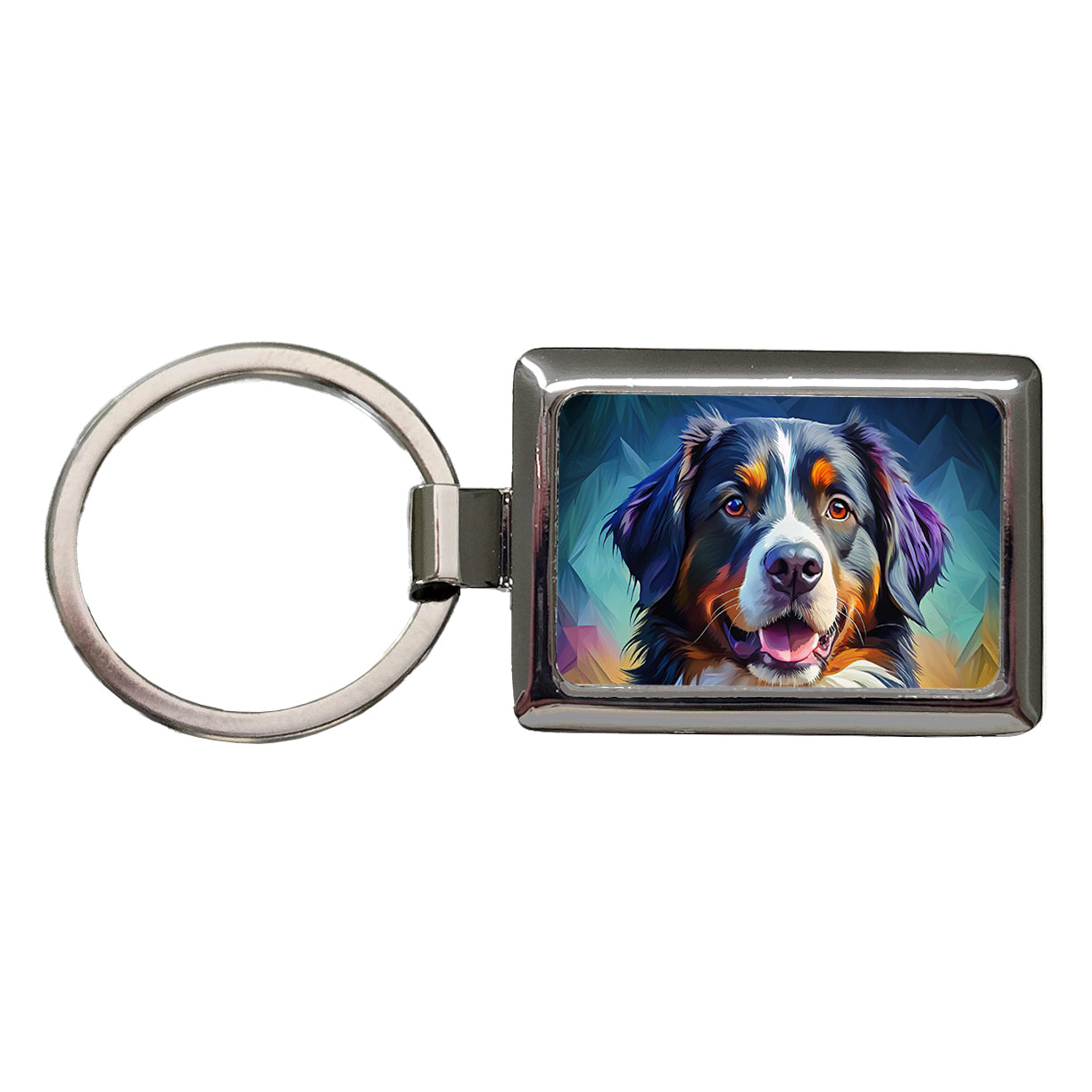 Bernese Mountain Dog Pop Art Rectangle Metal Keychain