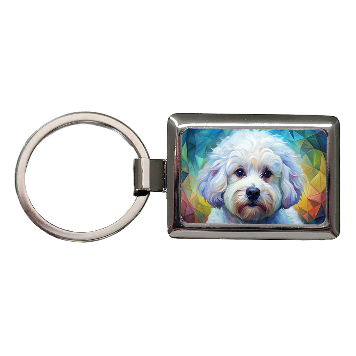 Bichon Frise Dog Abstract Art Rectangle Metal Keychain