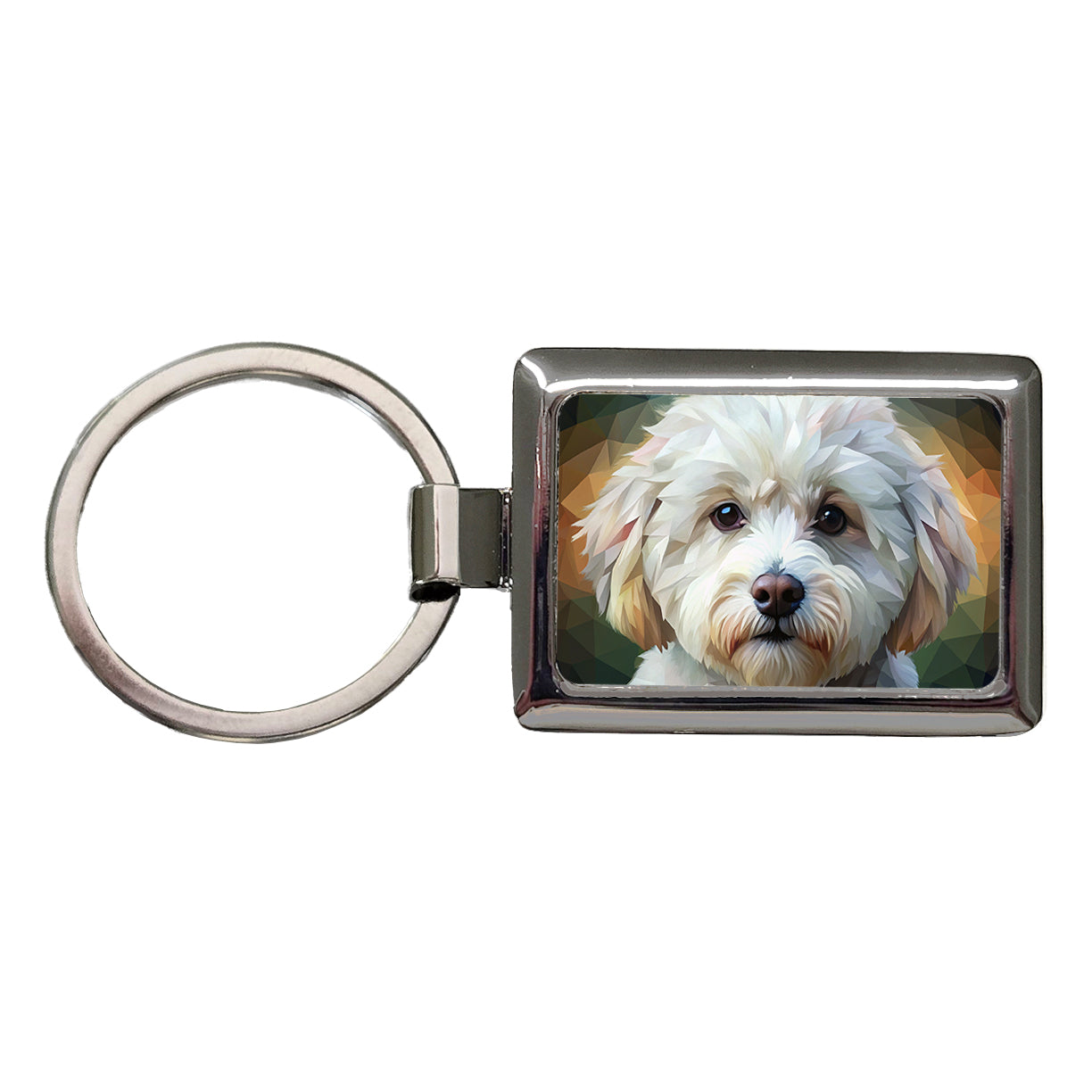 Bichon Frise Dog Abstract Stylized Art Rectangle Metal Keychain