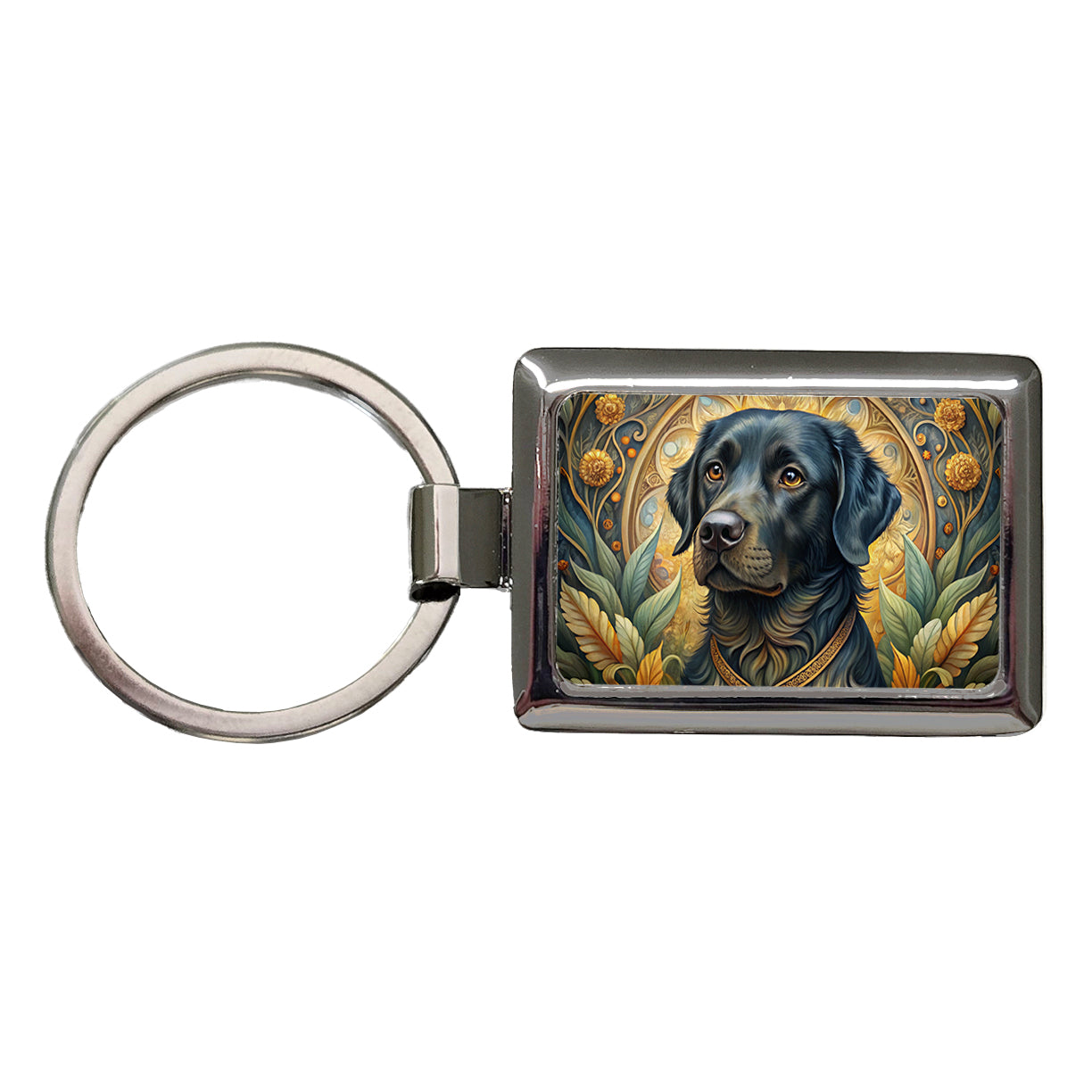 Black Labrador Retriever Dog Art Nouveau Rectangle Metal Keychain