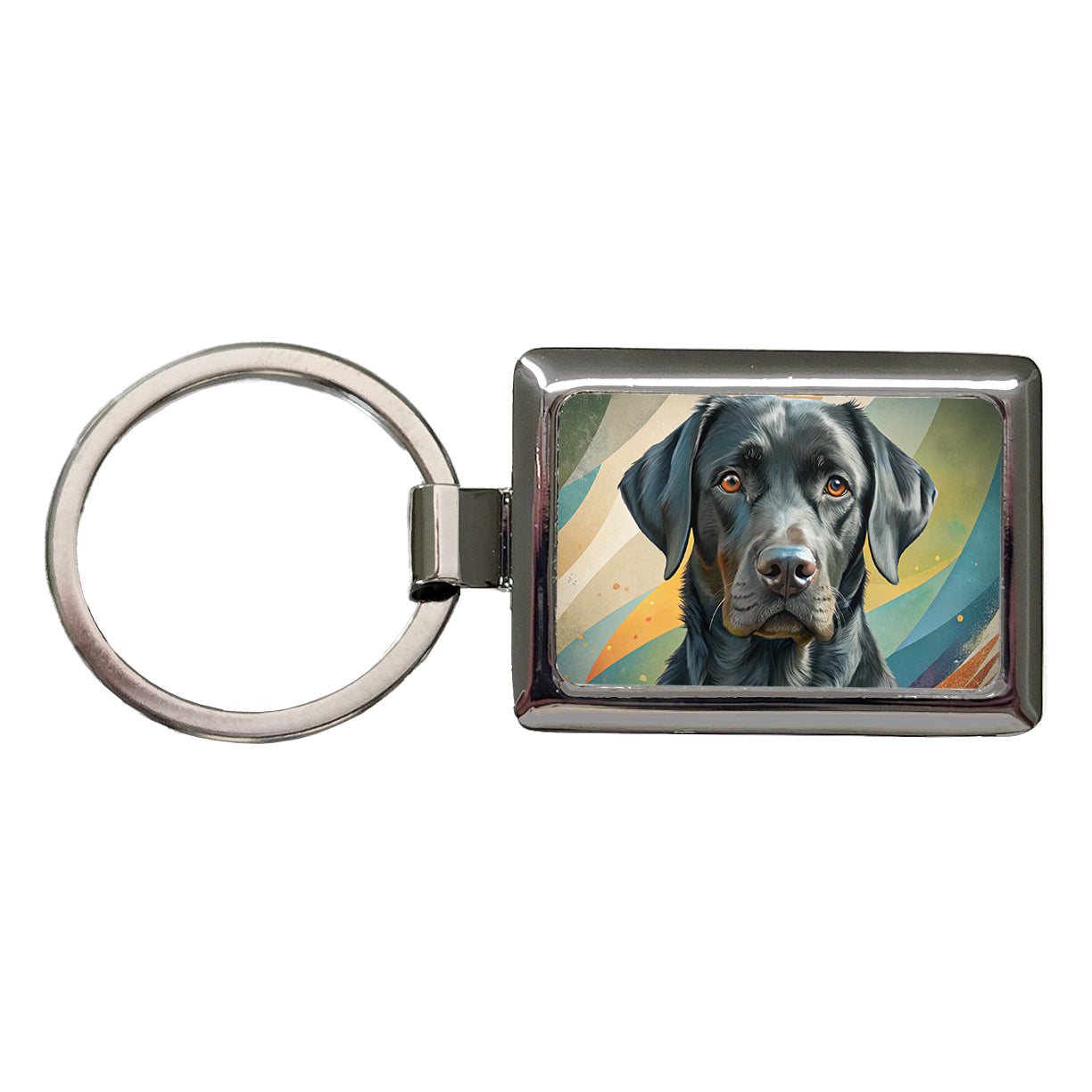 Black Labrador Retriever Dog Contemporary Art Rectangle Metal Keychain