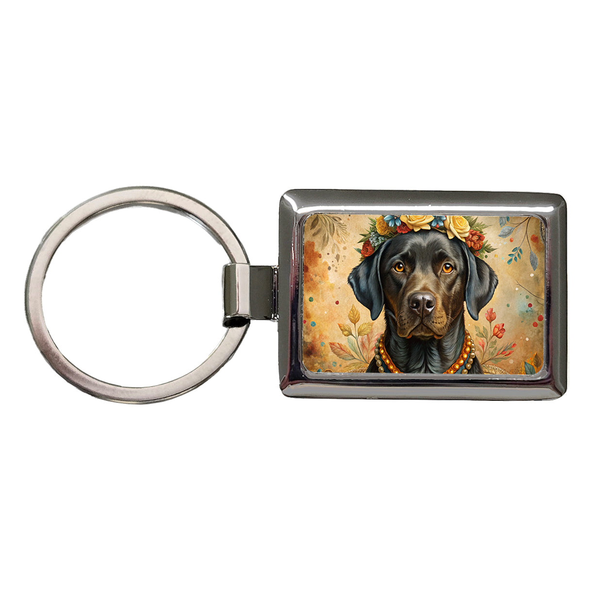 Black Labrador Retriever Dog French Bohemian Art Rectangle Metal Keychain