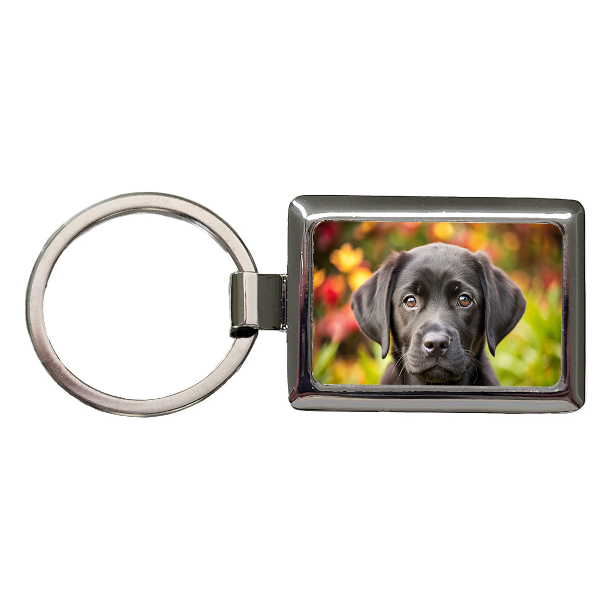 Black Labrador Retriever Dog Puppy Photo Rectangle Metal Keychain
