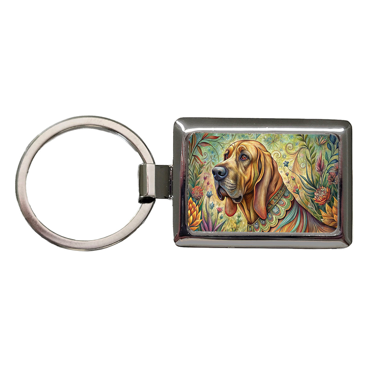 Bloodhound Dog French Bohemian Art Rectangle Metal Keychain