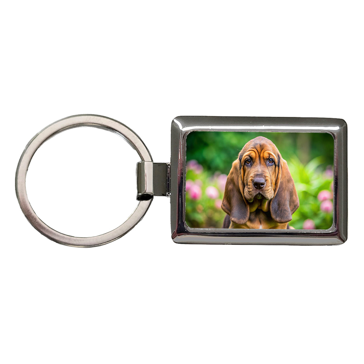 Bloodhound Dog Puppy Photo Rectangle Metal Keychain