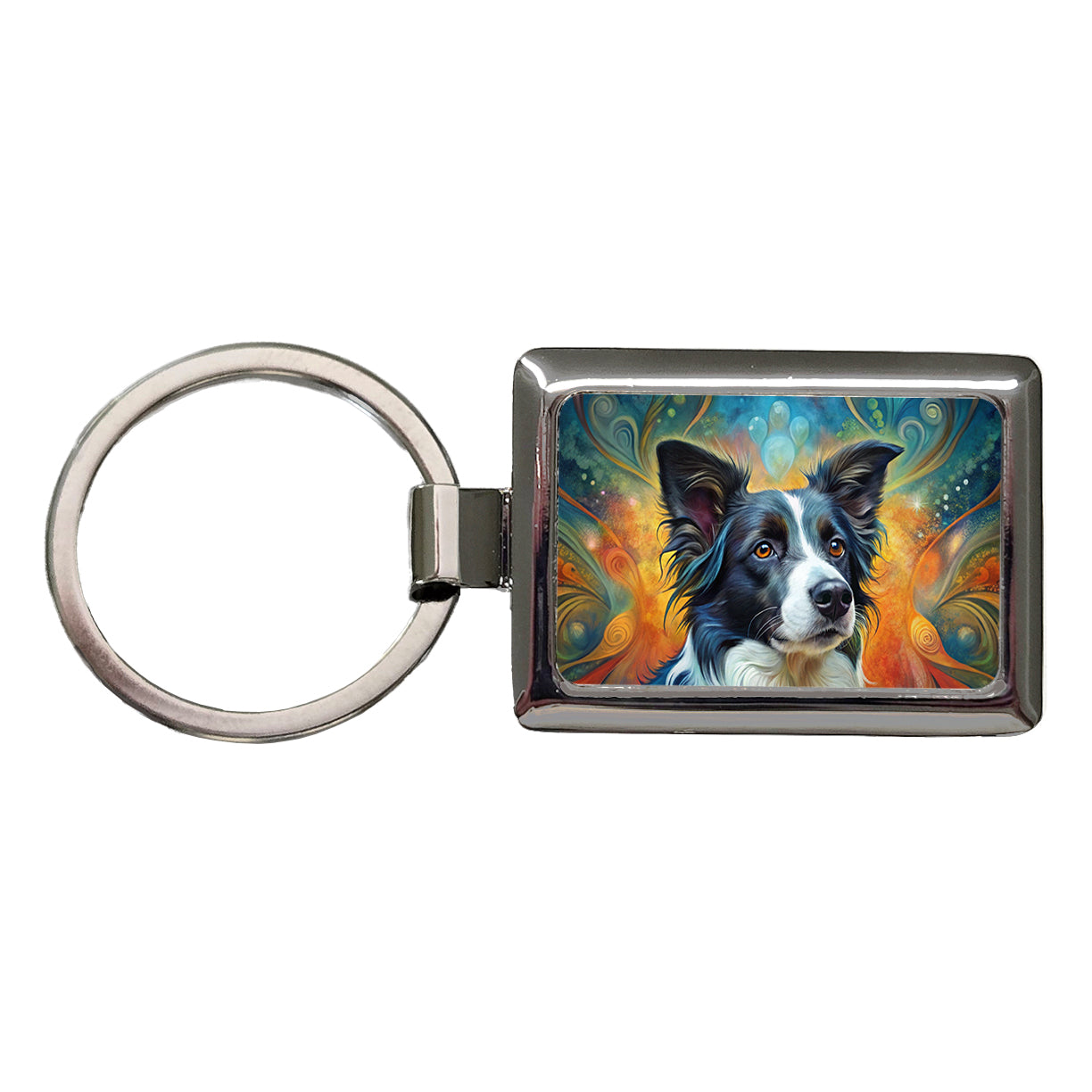 Border Collie Dog Abstract Art Rectangle Metal Keychain