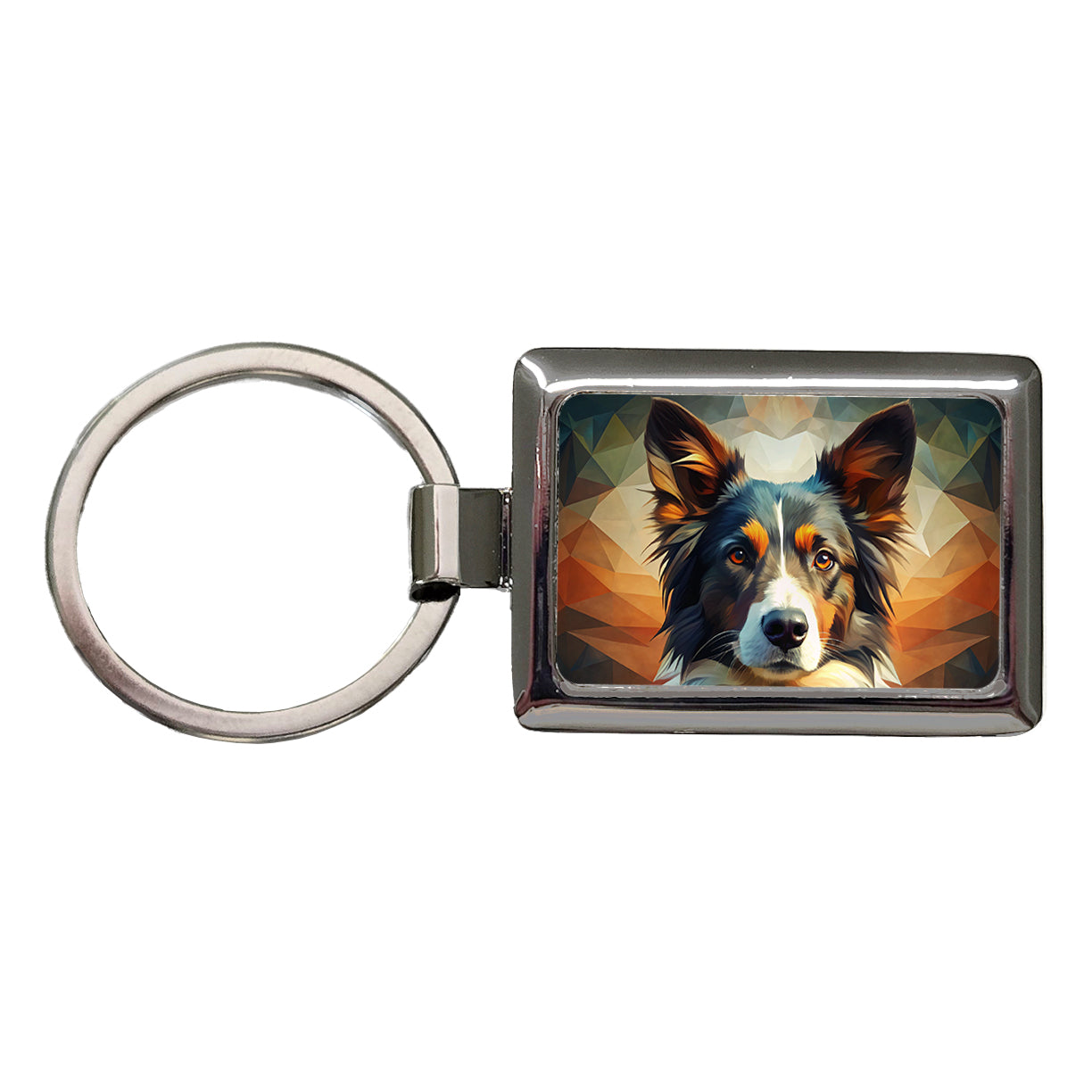 Border Collie Dog Abstract Stylized Art Rectangle Metal Keychain