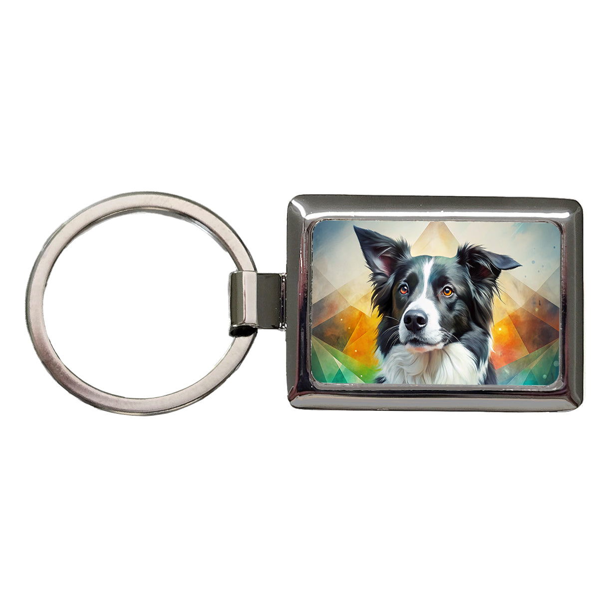Border Collie Dog Contemporary Art Rectangle Metal Keychain