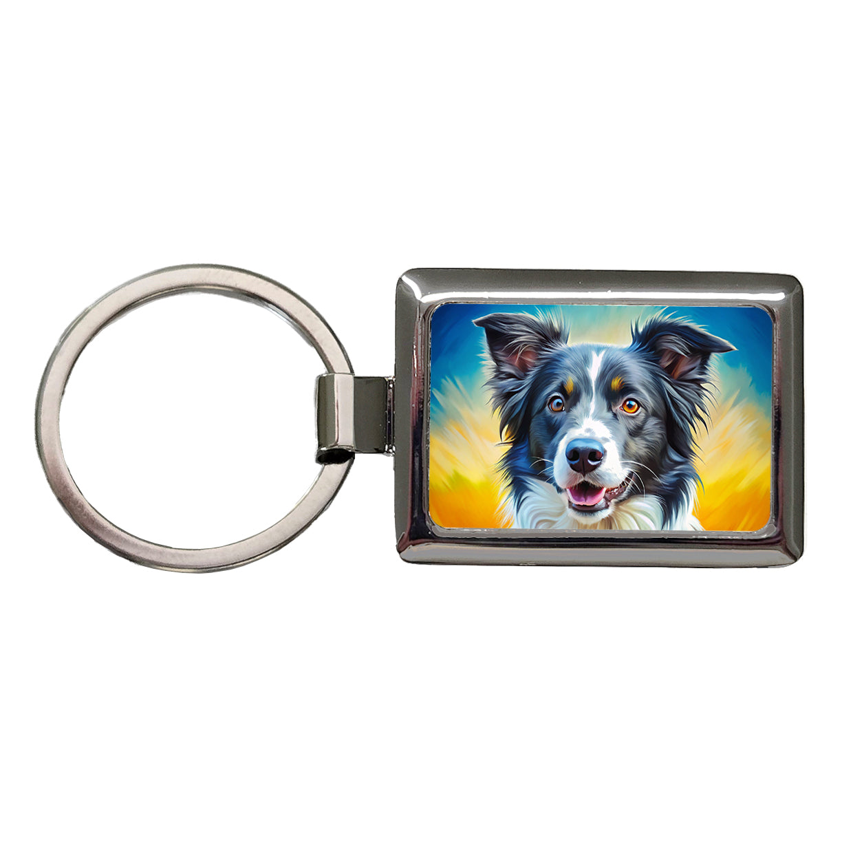 Border Collie Dog Pop Art Rectangle Metal Keychain