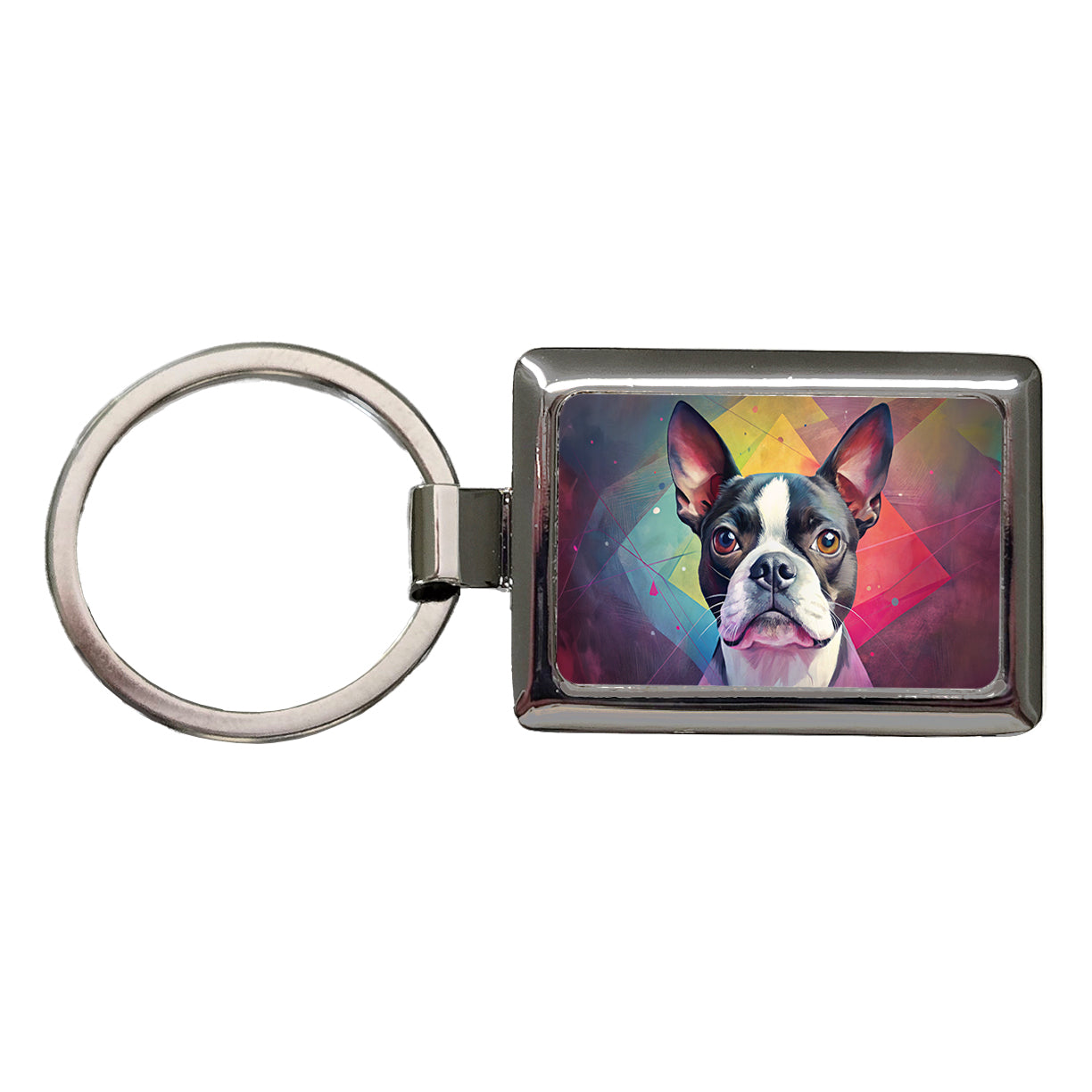 Boston Terrier Dog Contemporary Art Rectangle Metal Keychain