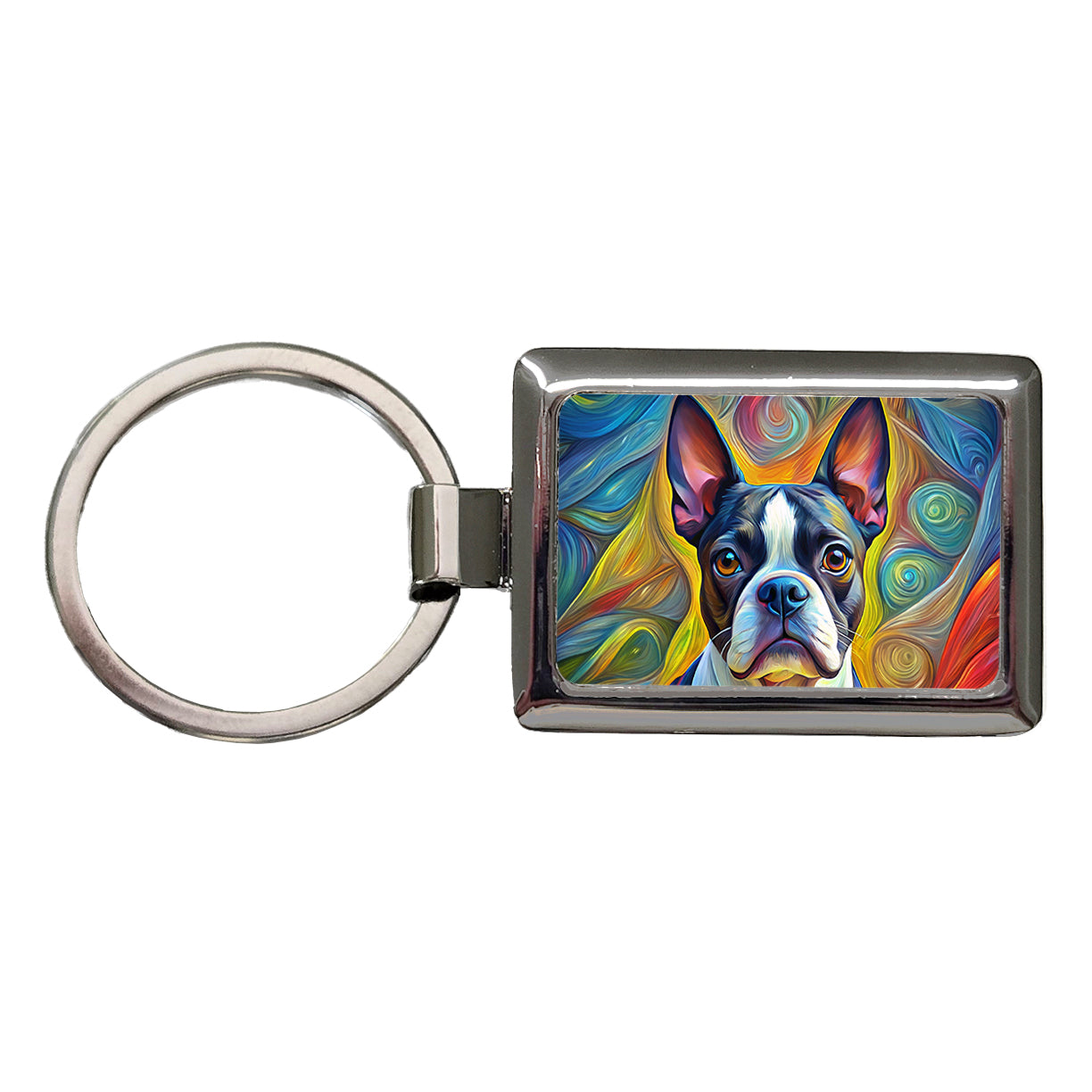 Boston Terrier Dog Expressionism Art Rectangle Metal Keychain