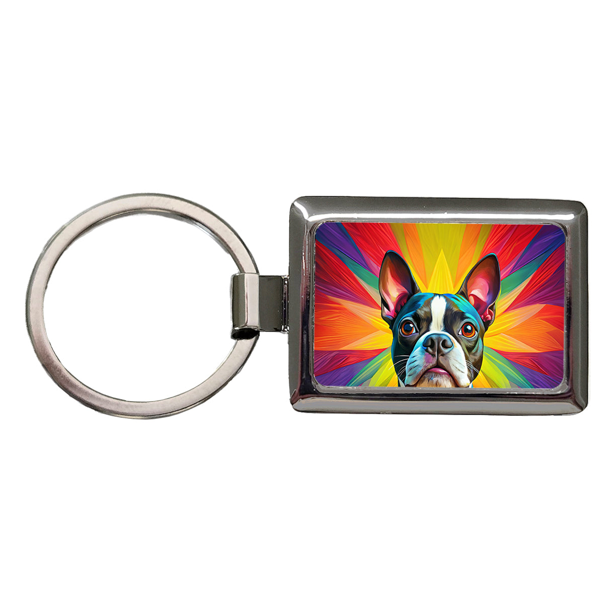 Boston Terrier Dog Pop Art Rectangle Metal Keychain
