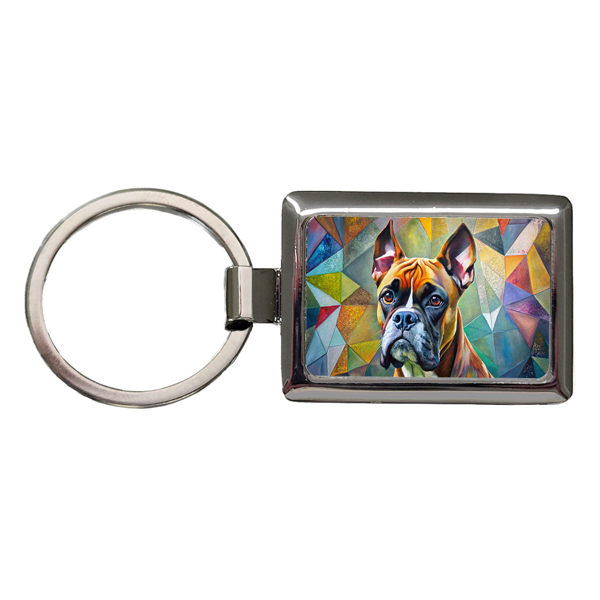 Boxer Dog Abstract Art Rectangle Metal Keychain