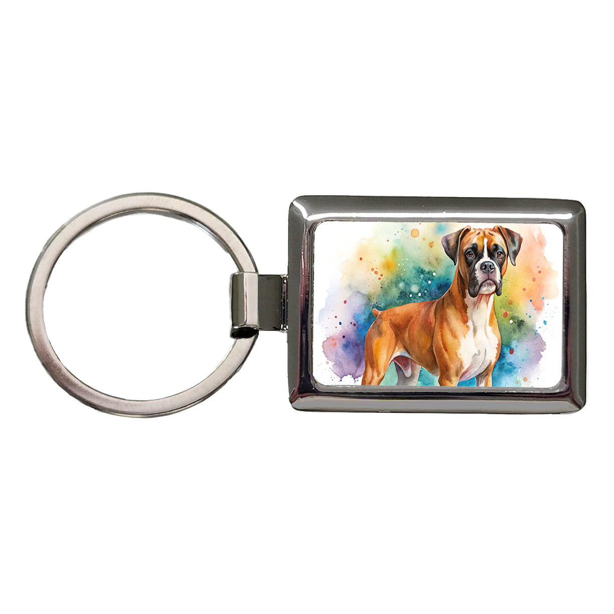 Boxer Dog Watercolor Style Rectangle Metal Keychain