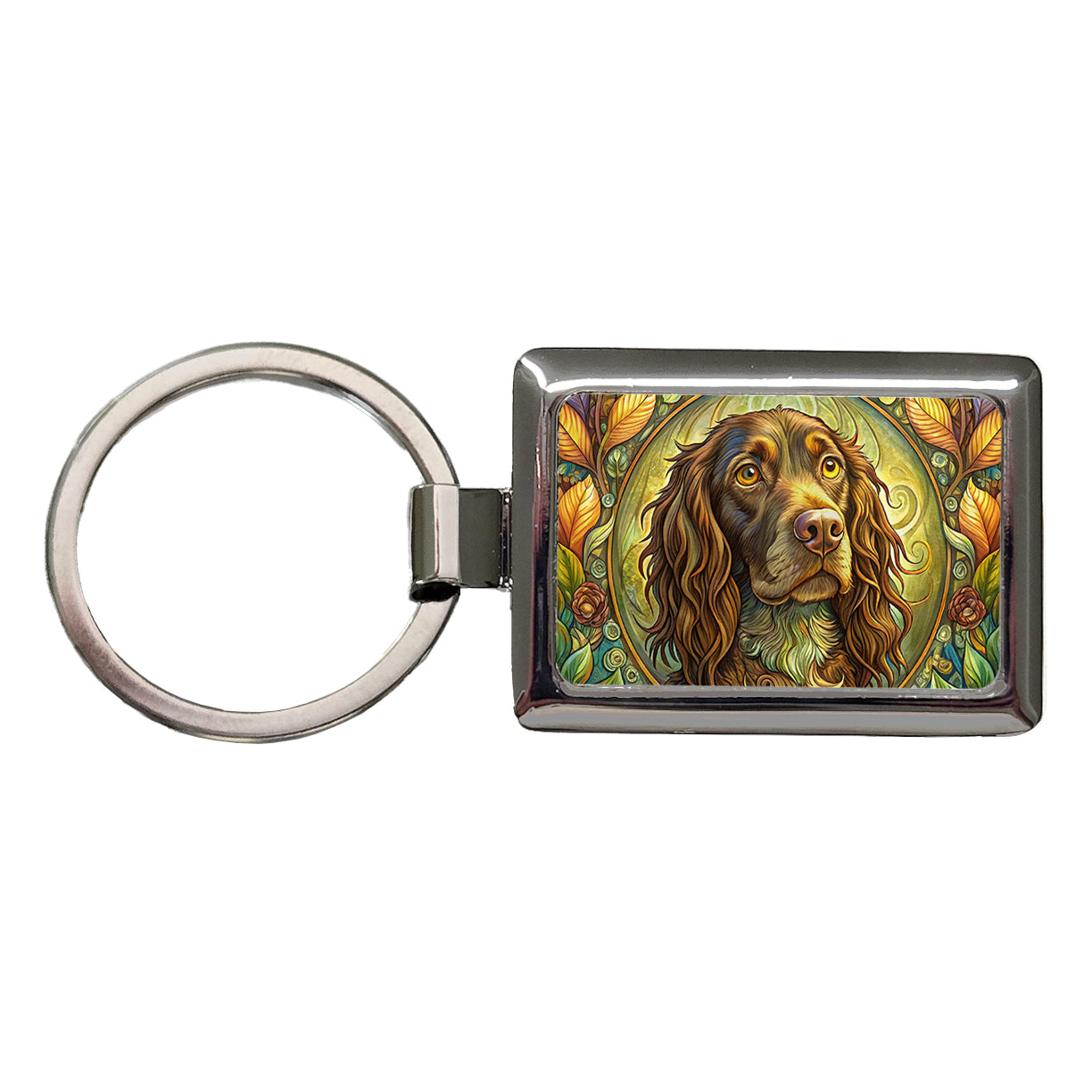 Boykin Spaniel Dog Art Nouveau Rectangle Metal Keychain