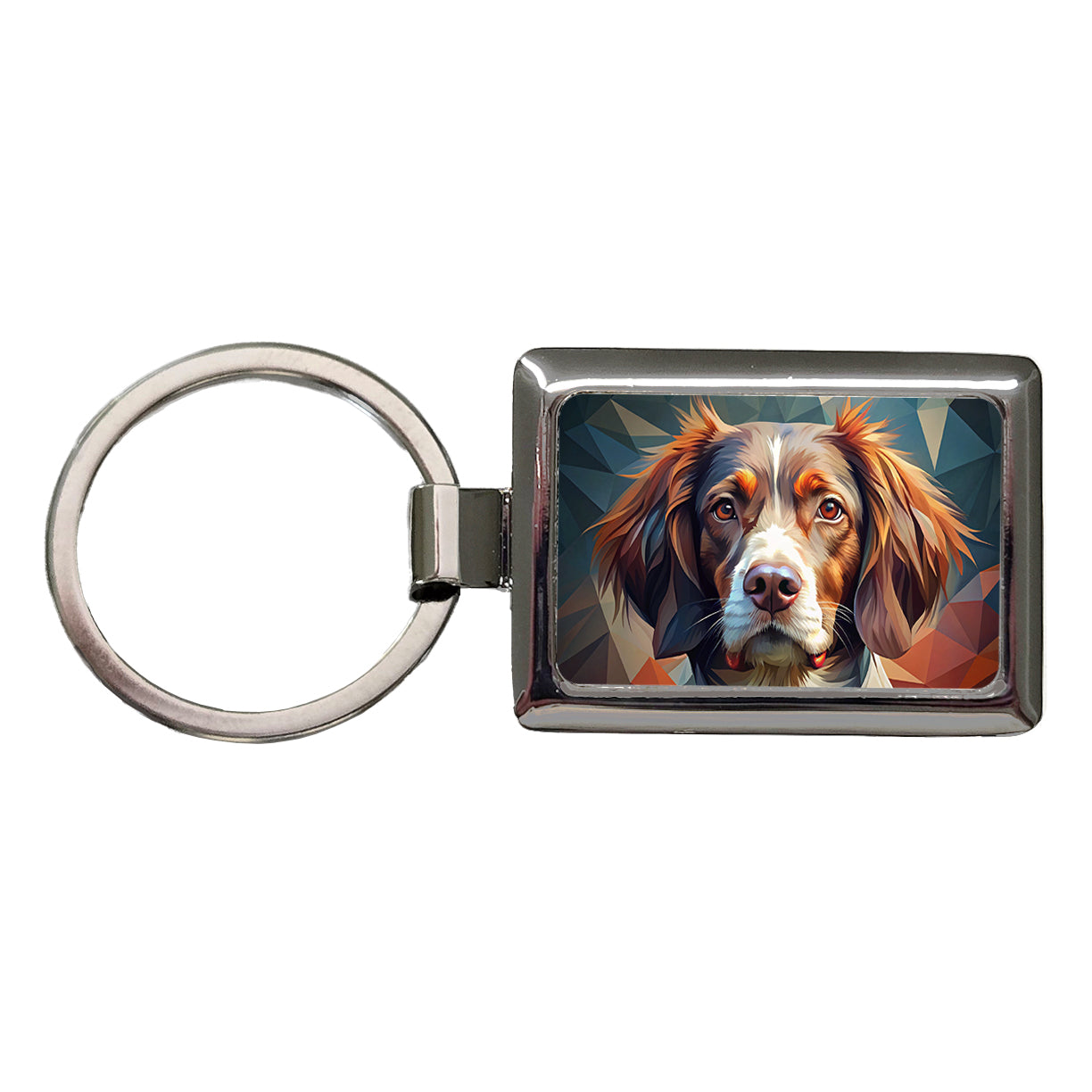 Brittany Spaniel Dog Abstract Stylized Art Rectangle Metal Keychain