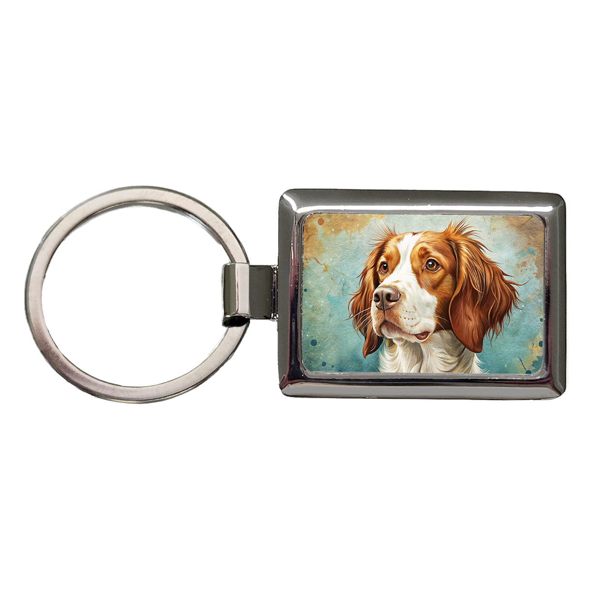 Brittany Spaniel Dog Art Nouveau Rectangle Metal Keychain