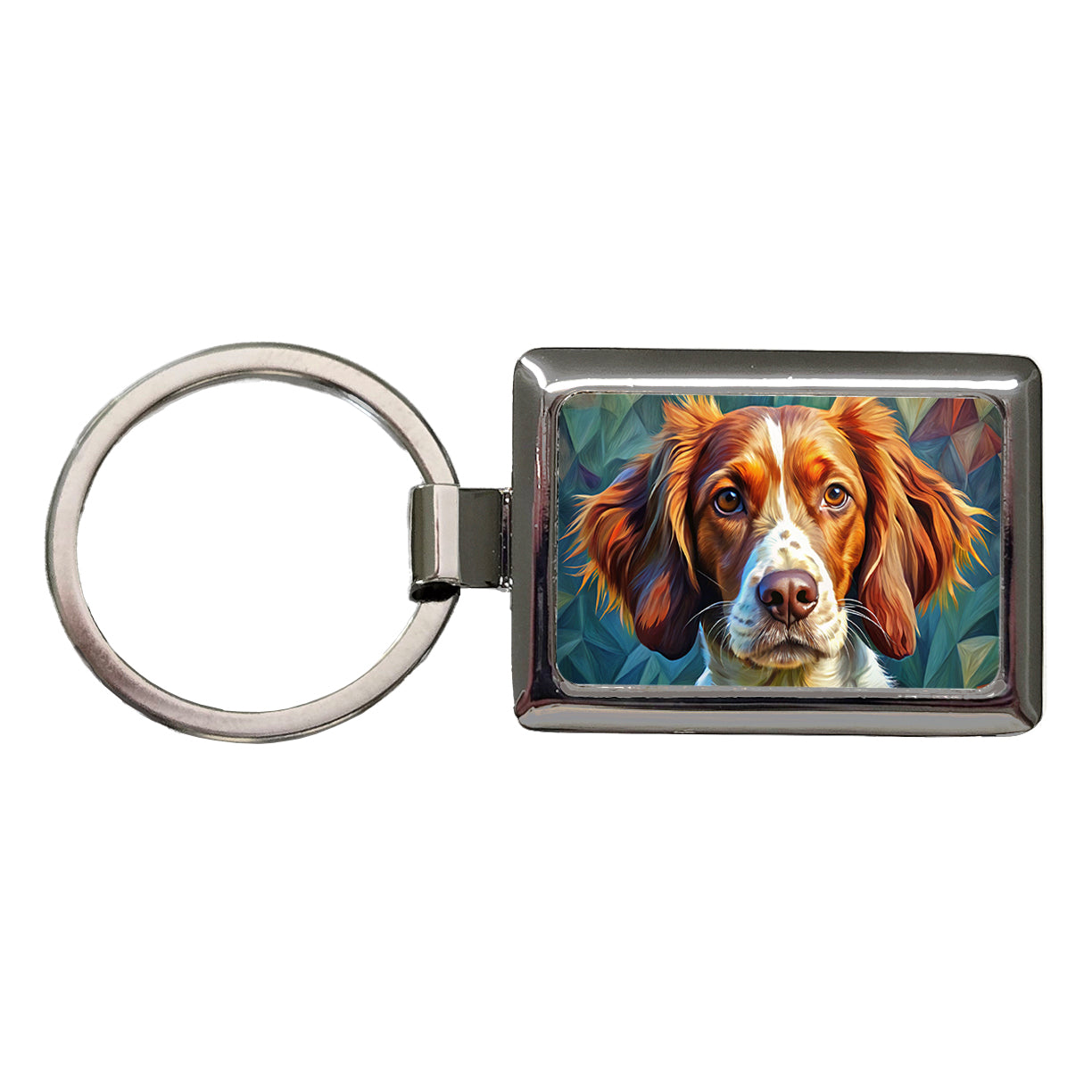 Brittany Spaniel Dog Expressionism Art Rectangle Metal Keychain